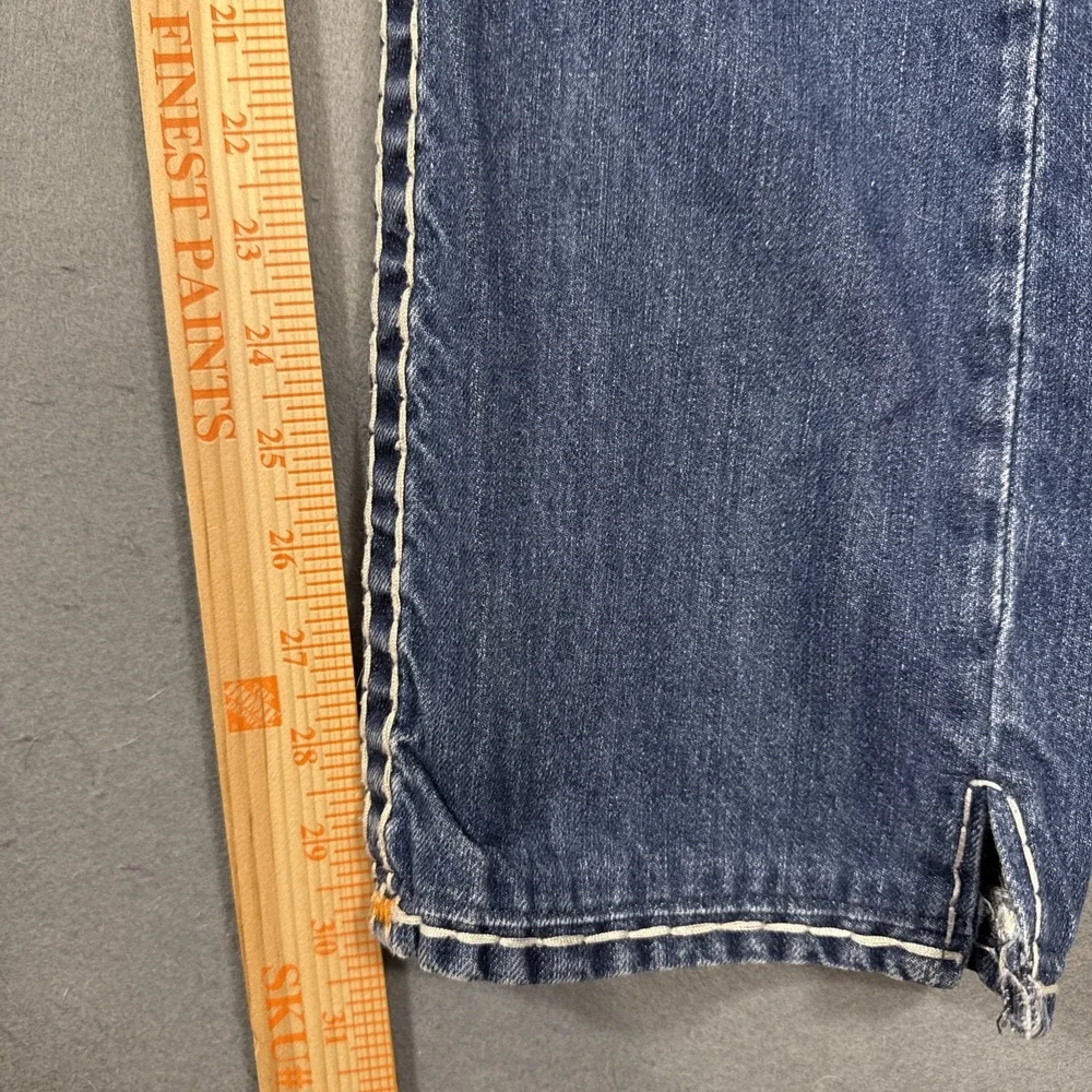 TRUE RELIGION 29 X30 STRAIGHT FLAP SUPER-T ORANGE BACK LOGO PATCH WHISKERING